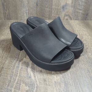 Crocs Brooklyn Slide Chunky Heel Black Slip On Sandals Size 8